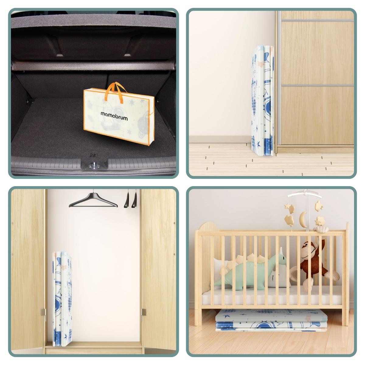 Kétoldalas összecsukható habszivacs alátét 180 x 120 x 1cm - Kozmosz/geometrikus háromszögek