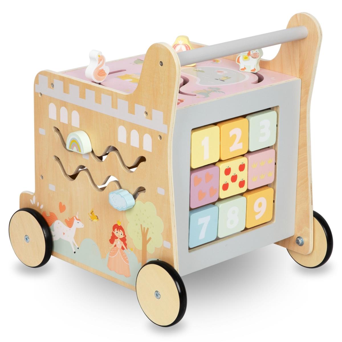 Fából készült 2 az 1-ben járókeret oktató kocka funkcióval, natúr