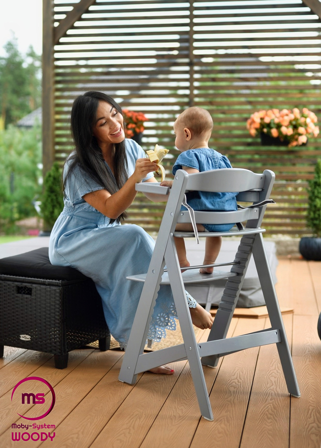 Fa etetőszék Moby-System WOODY - szürke színben