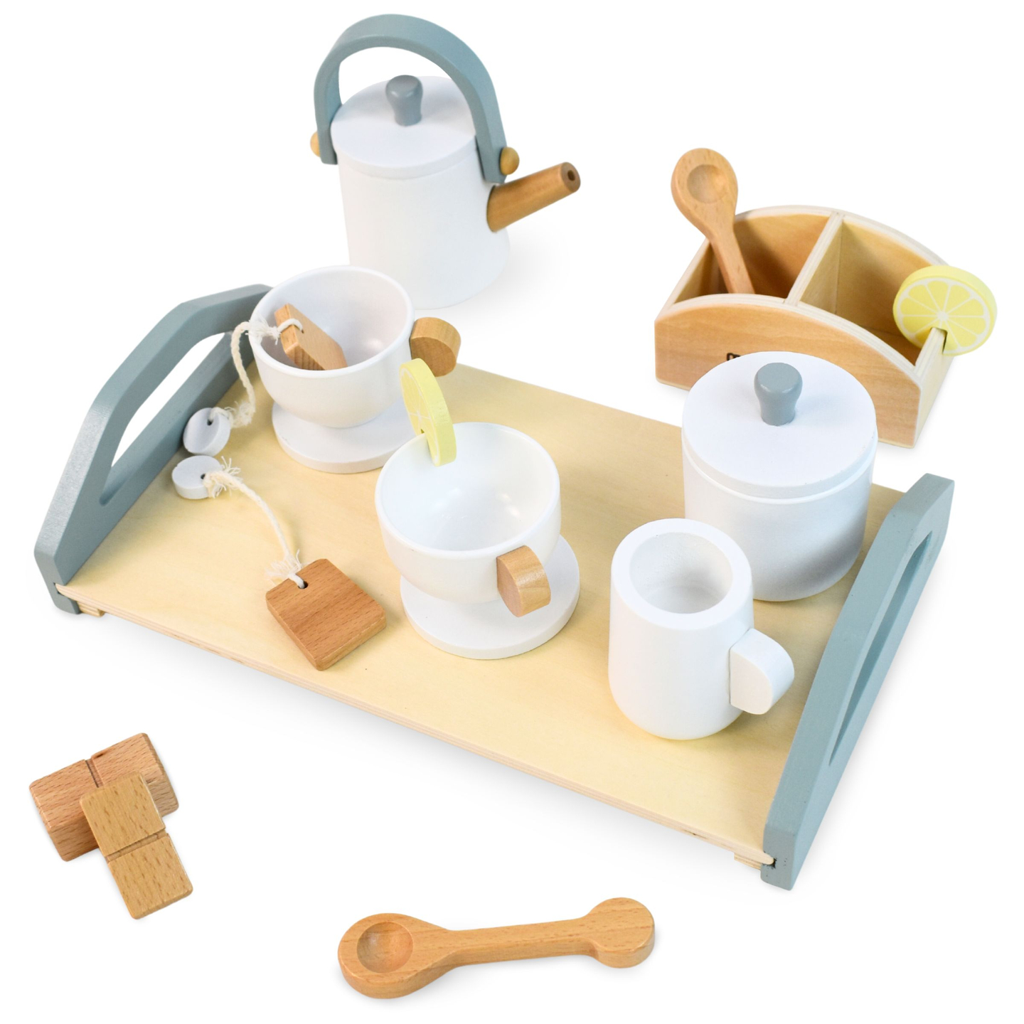 Nagy fa teáskészlet tálcával - 17 db