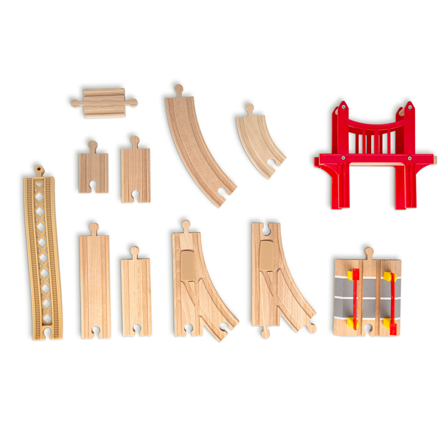 Fából készült városi vasút elektromos vonattal - mozgó daru, hajó, hidak