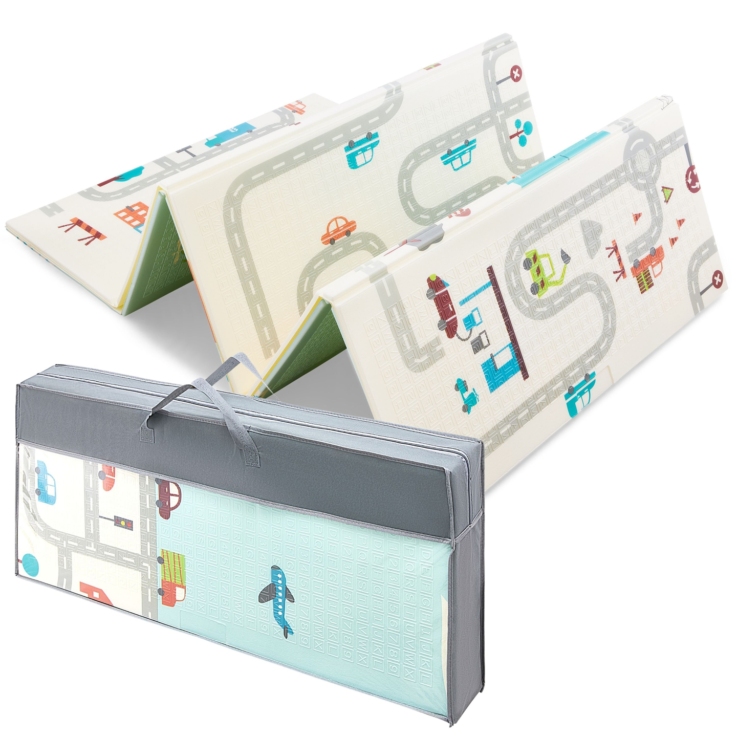 Kétoldalas habszőnyeg XXL - összecsukható 1 CM (hegyek és utak)