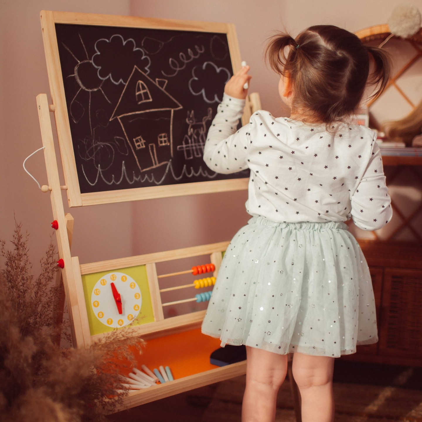 Nagy oktatási kétoldalas tábla: mágneses és krétatábla - száraz radír tábla, fa