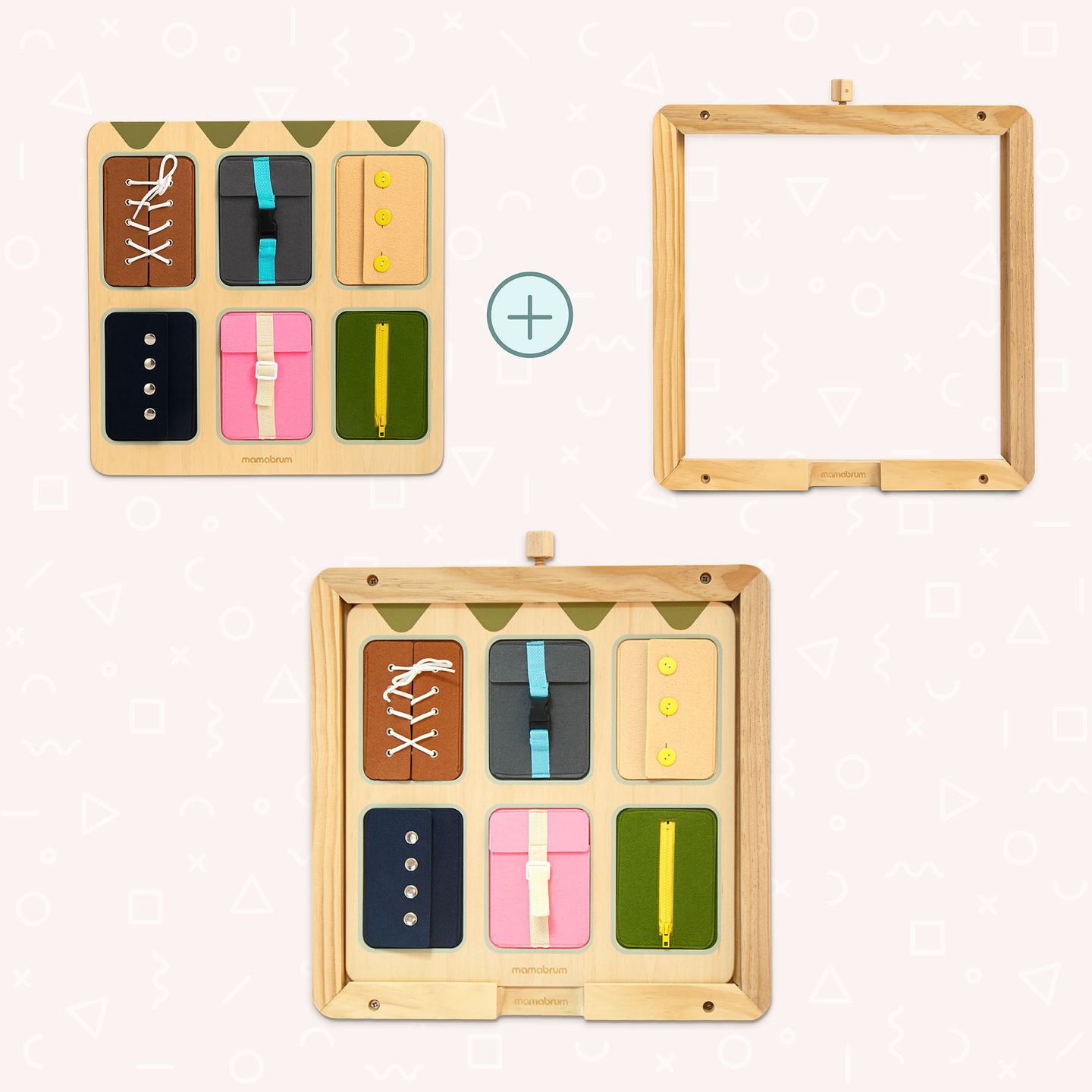 Montessori fa manipulatív tábla – Szenzoros önállóság tanulás - fűzők, csatok, gombok, patentkapcsok, cipzár