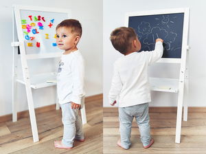 Kétoldalas oktatási tábla: mágneses és krétás tábla - szárazra törölhető, fa, gyerekeknek, összecsukható