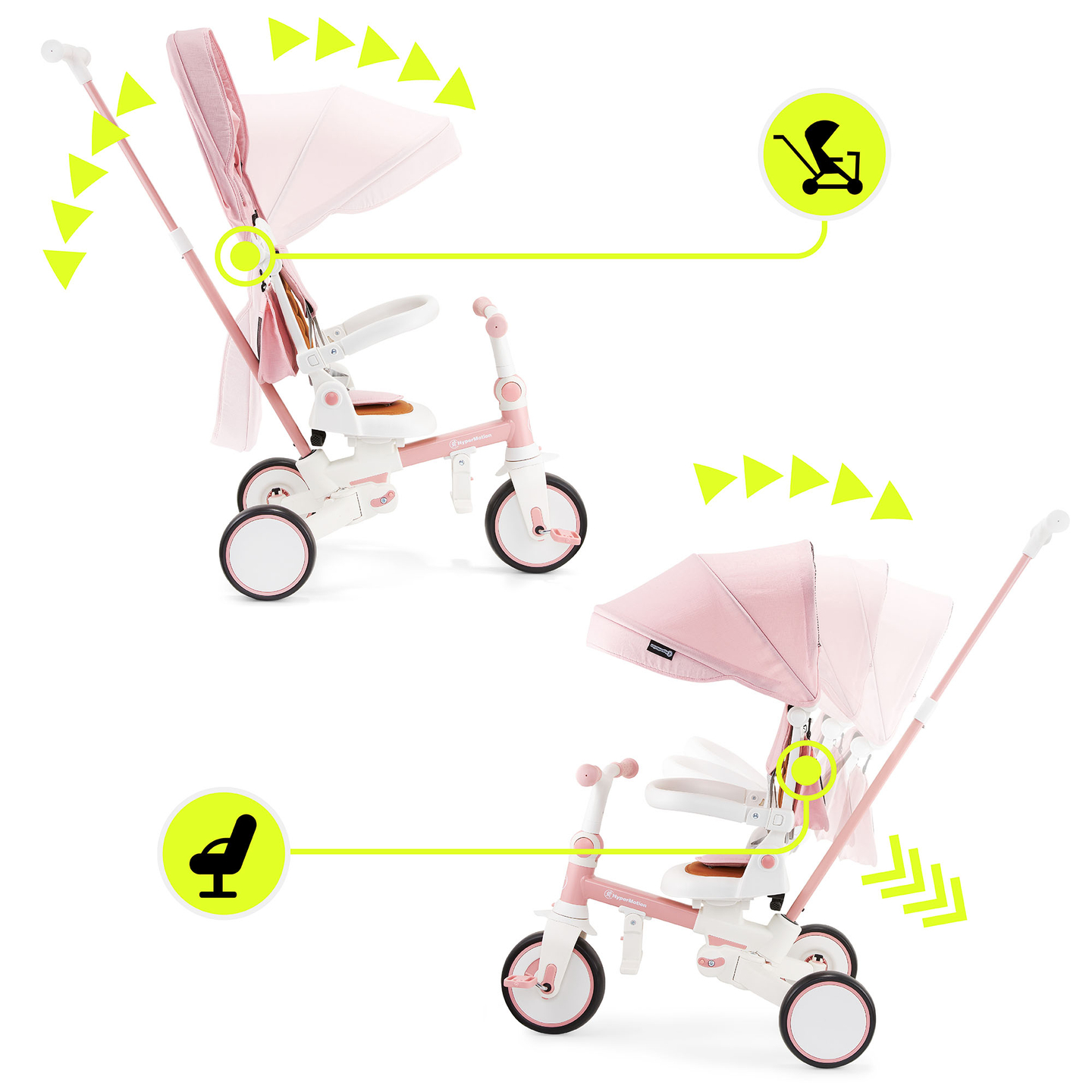 8in1 multifunkciós tricikli TOBI FOREST - rózsaszín