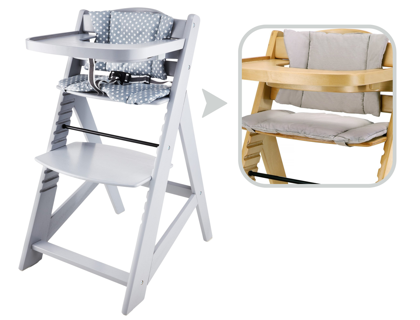 Fa etetőszék Moby-System WOODY - szürke színben