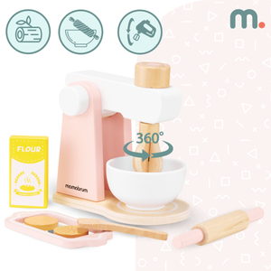 Fából készült tésztakeverő, tartozékokkal, gyerekeknek