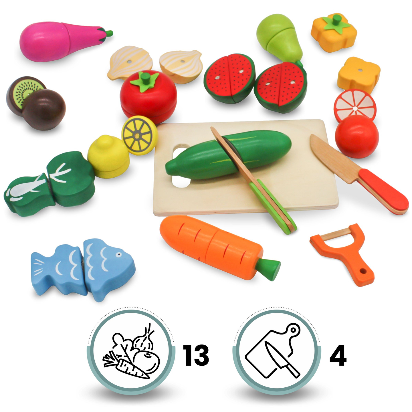 Fából készült gyümölcsök és zöldségek vágásához
