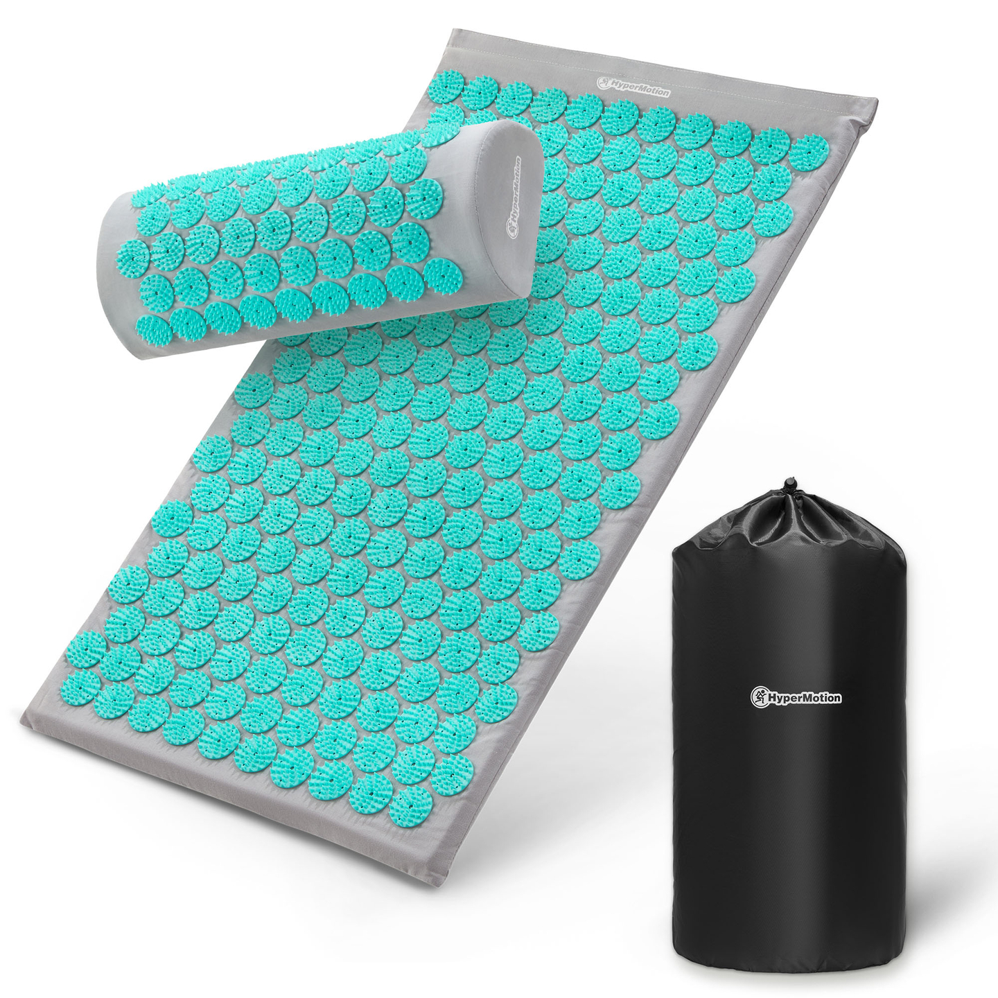 Akupresszúrás szőnyeg párnával és huzattal - 72 cm HyperMotion szürke-menta