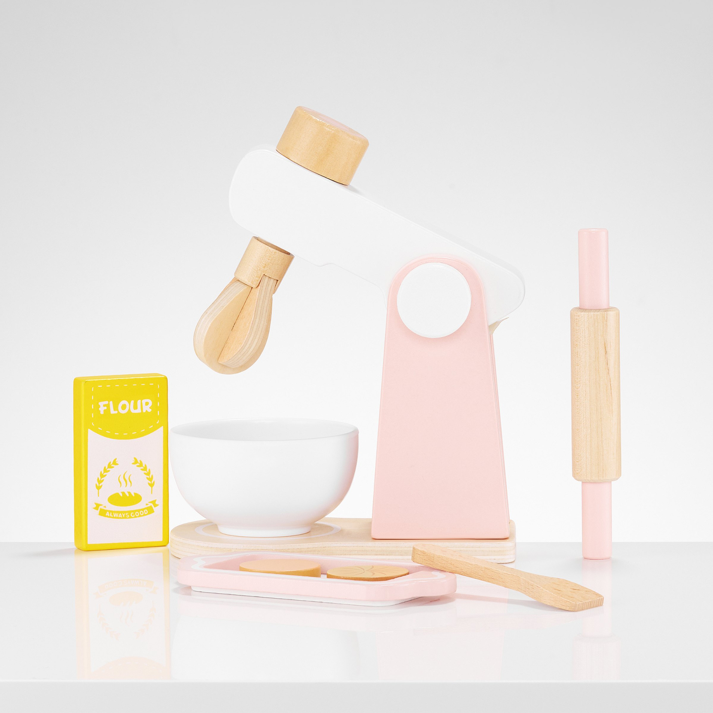 Fából készült tésztakeverő, tartozékokkal, gyerekeknek