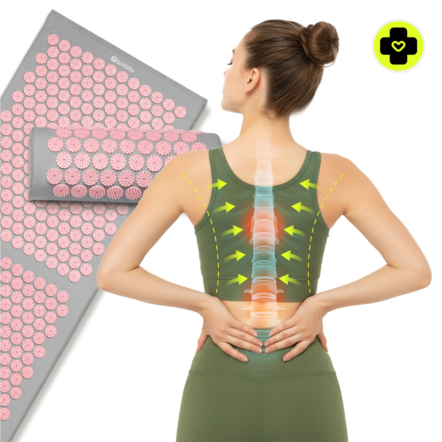 Nagy akupresszúrás szőnyeg párnával és huzattal - 130 cm HyperMotion szürke és rózsaszín