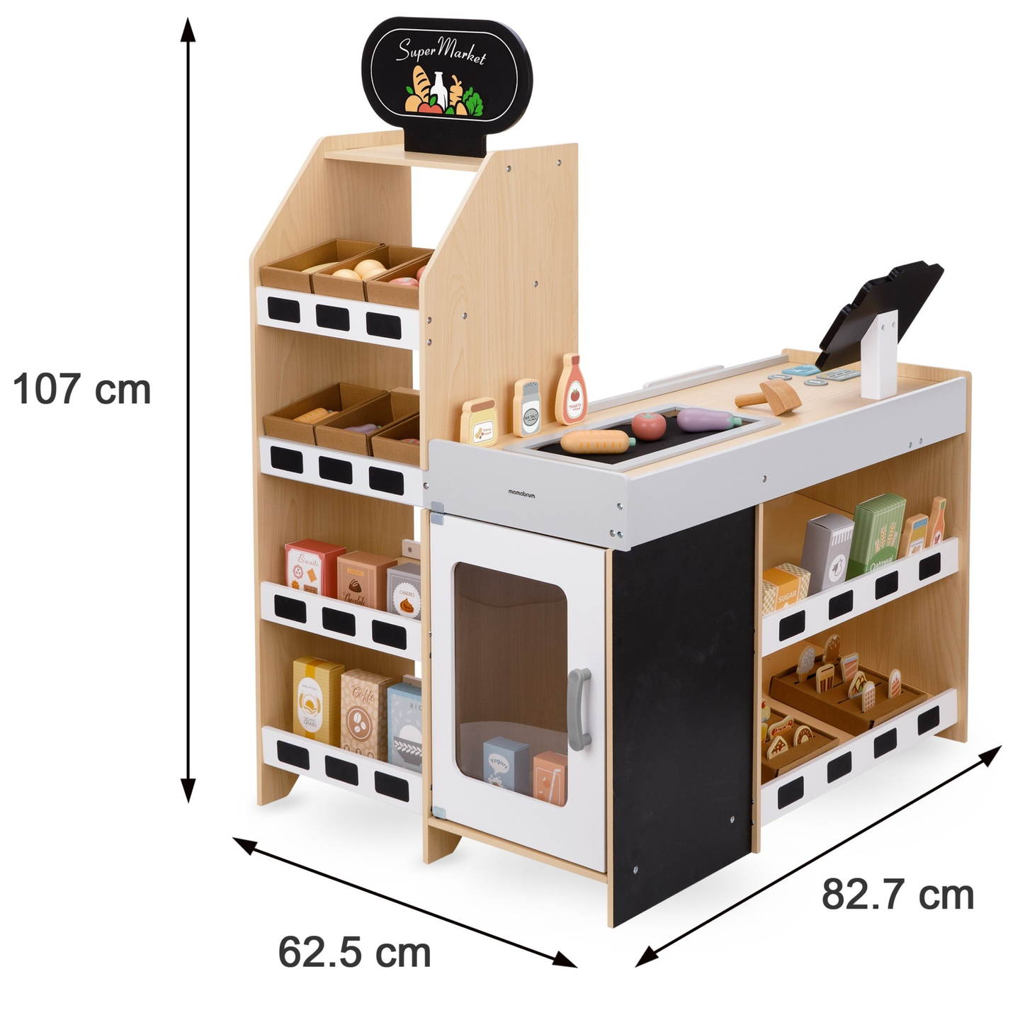 Fából készült zöldségpiac - nagy XXL bódé, bolt játék pénztárgéppel