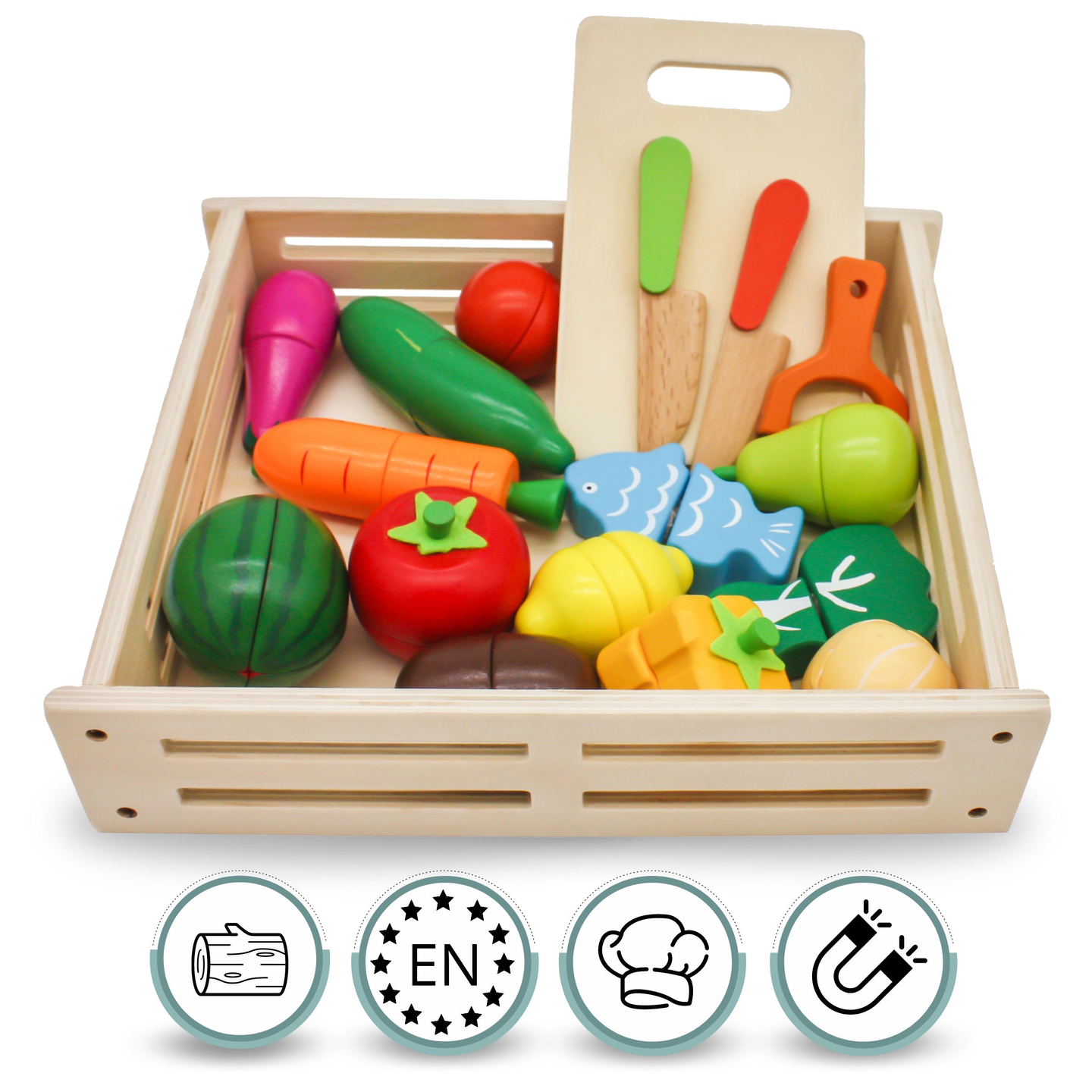 Fából készült gyümölcsök és zöldségek vágásához