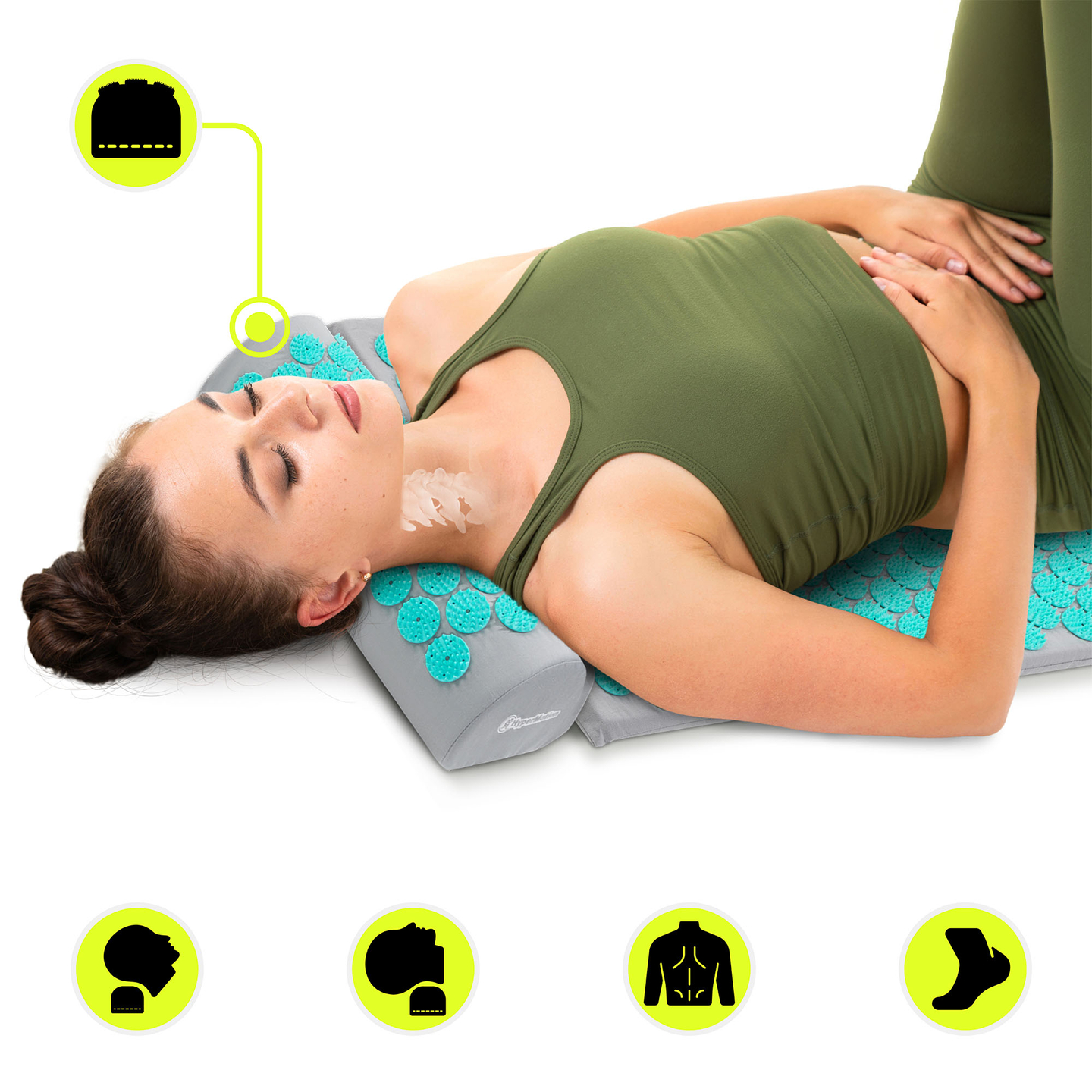 Akupresszúrás szőnyeg párnával és huzattal - 72 cm HyperMotion szürke-menta