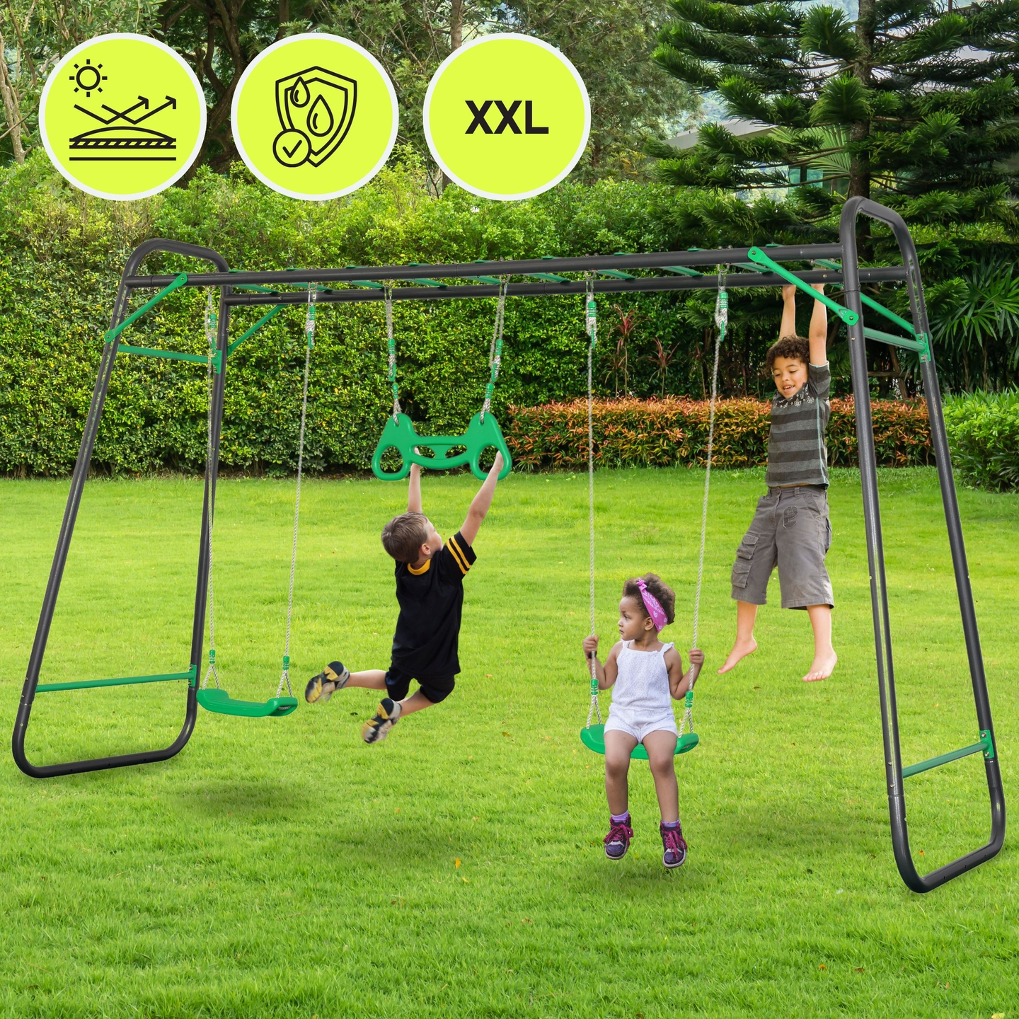 XXL acél kerti hinta - 2 ülés, létra, gimnasztikai trapéz