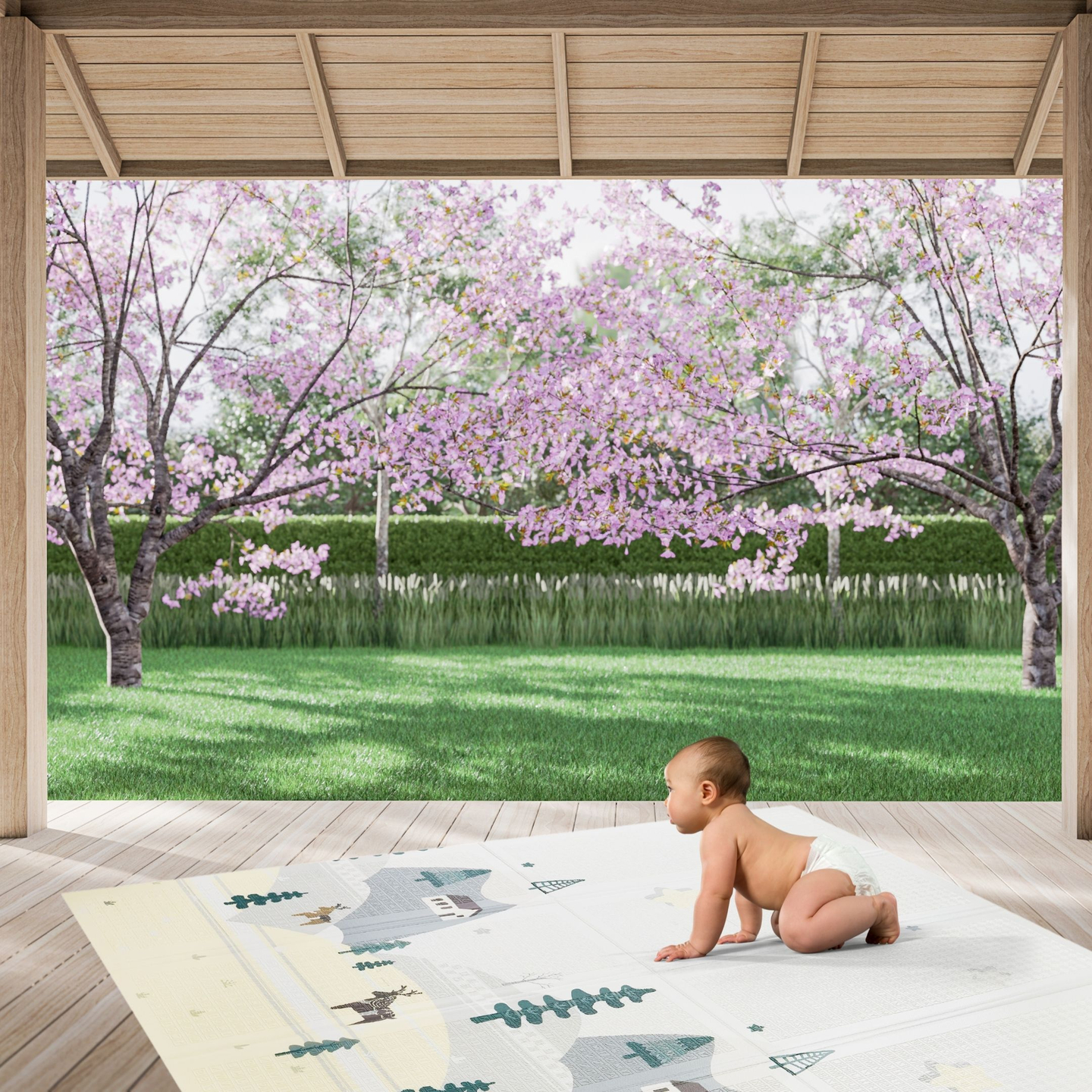 Kétoldalas habszőnyeg XXL - összecsukható 1 CM (hegyek és utak)