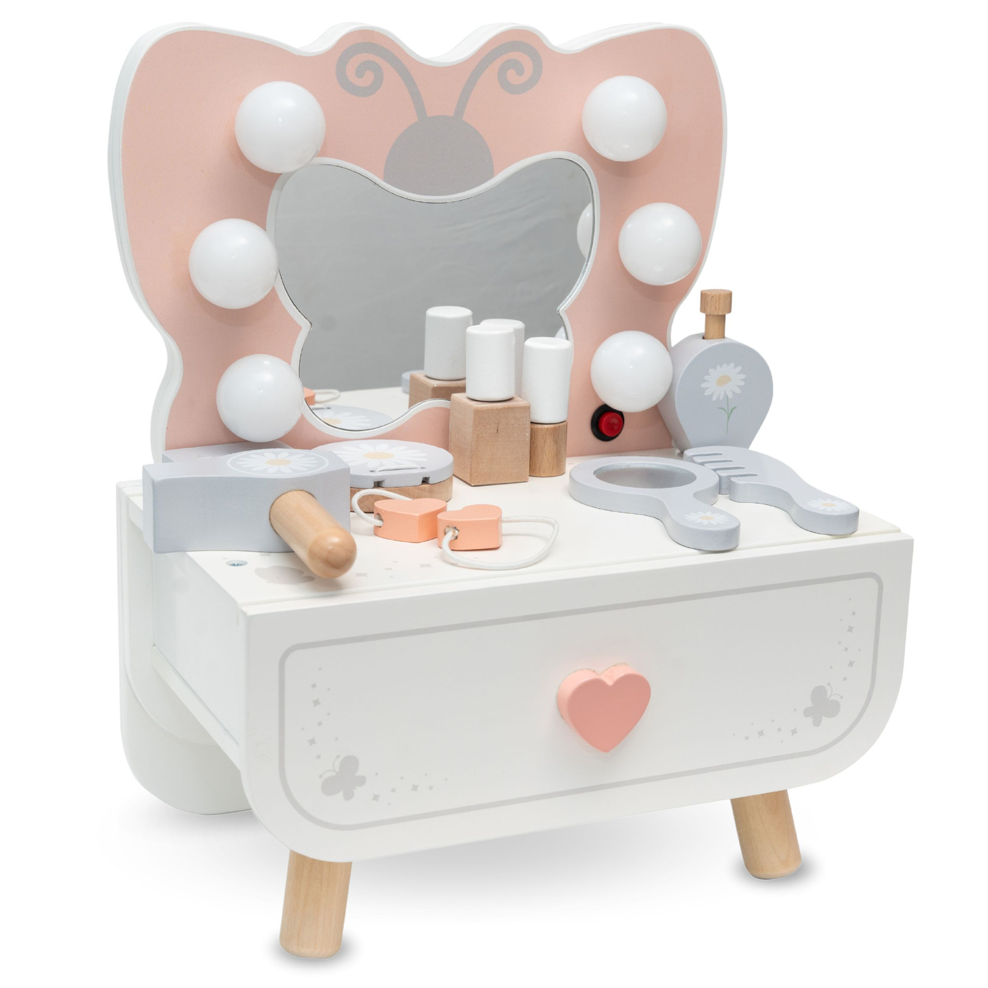 Fából készült mini fésülködőasztal LED világítással - Butterfly