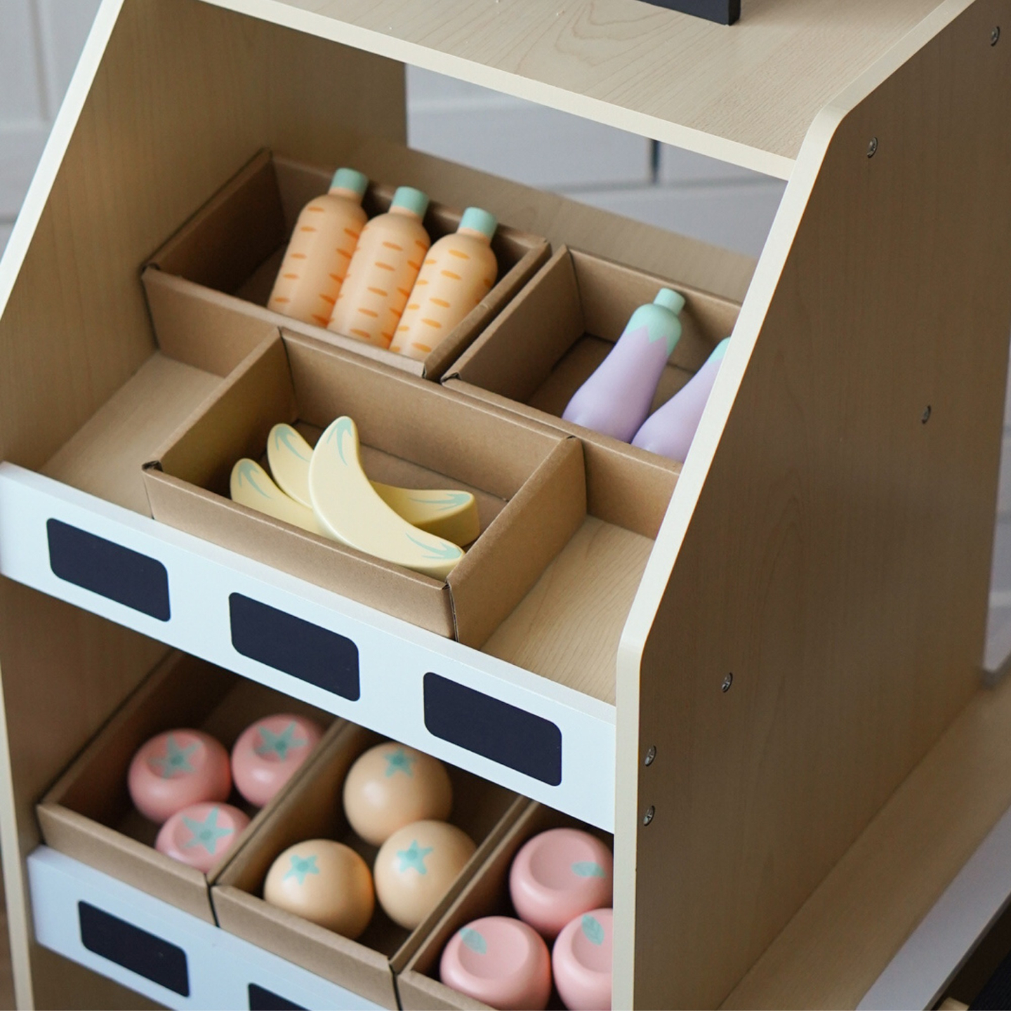 Fából készült zöldségpiac - nagy XXL bódé, bolt játék pénztárgéppel