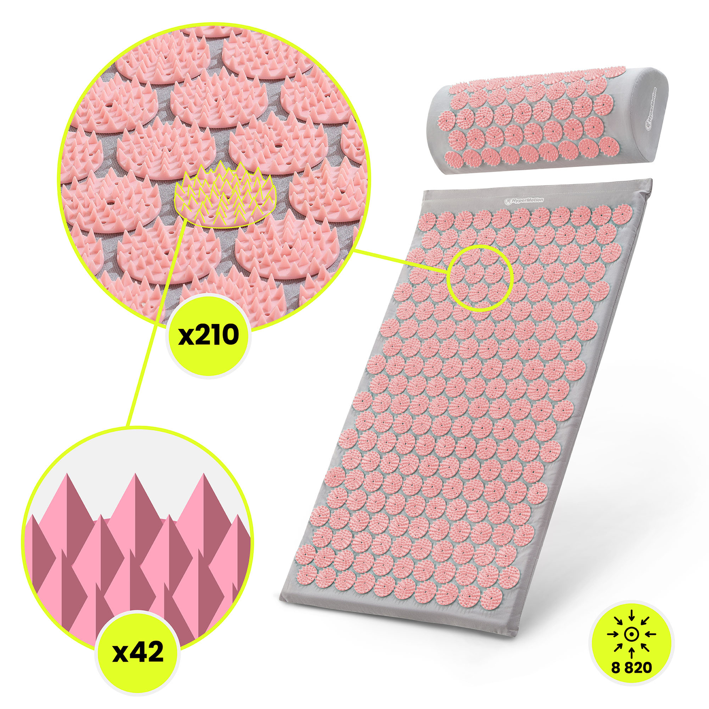 Akupresszúrás szőnyeg párnával és huzattal - 72 cm HyperMotion szürke és rózsaszín