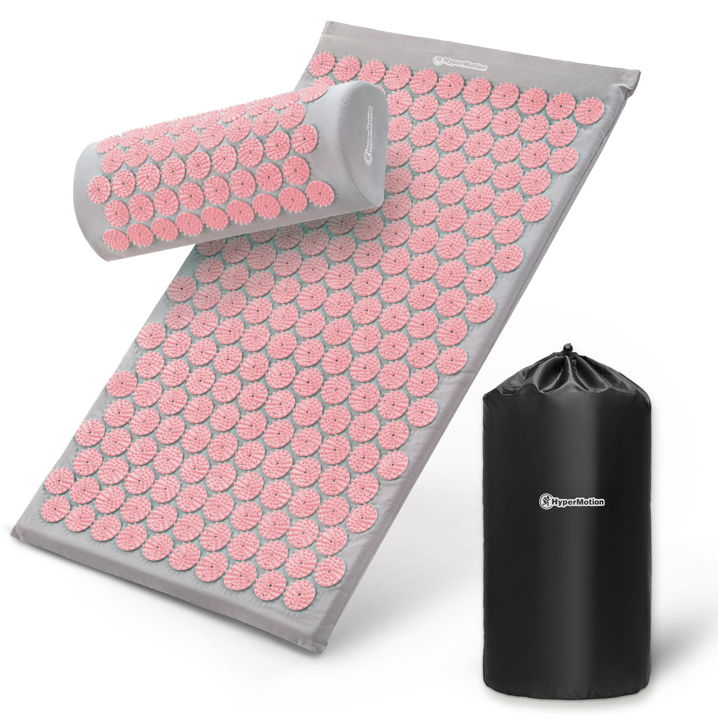 Akupresszúrás szőnyeg párnával és huzattal - 72 cm HyperMotion szürke és rózsaszín