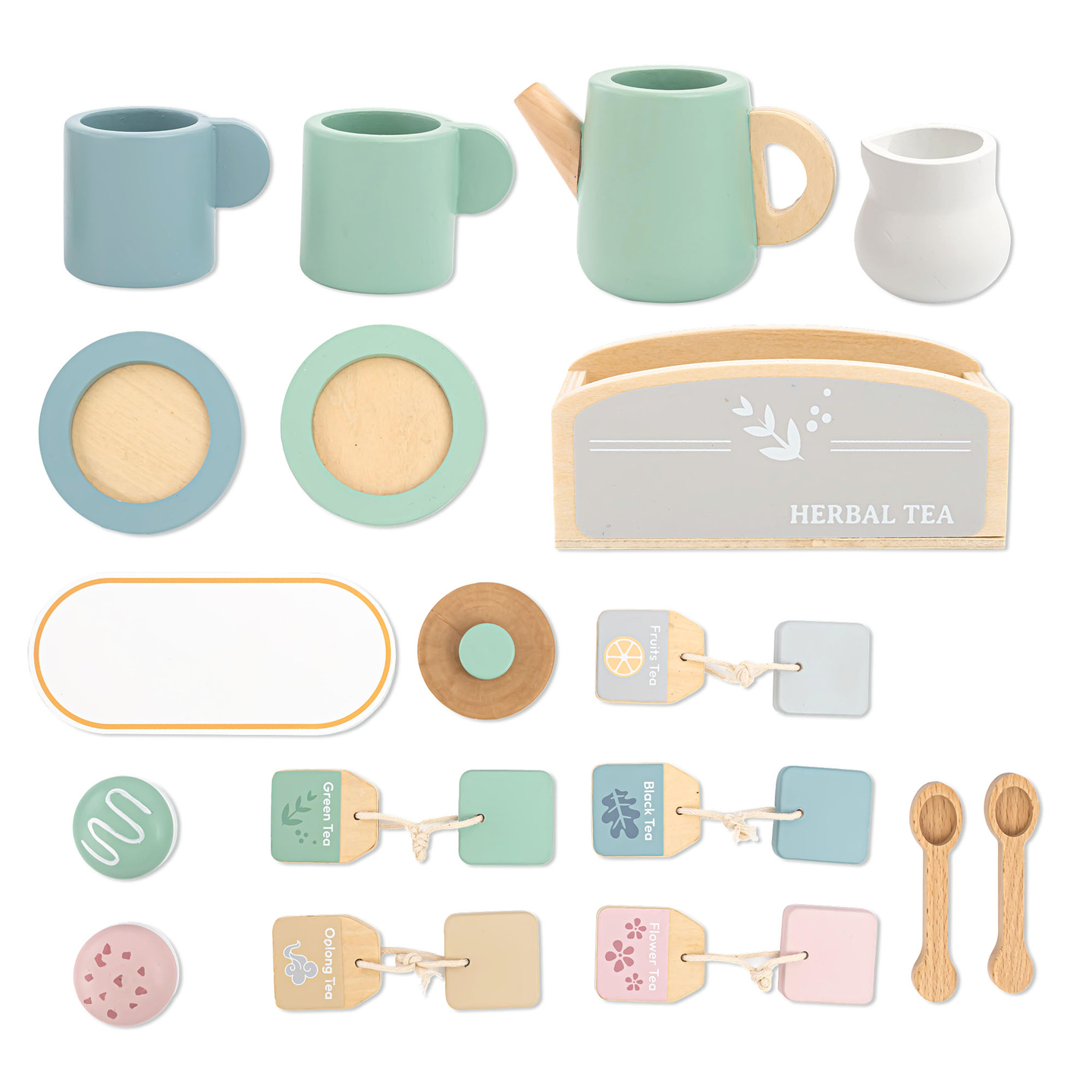 Nagy fa teáskészlet tálcával - 18 db