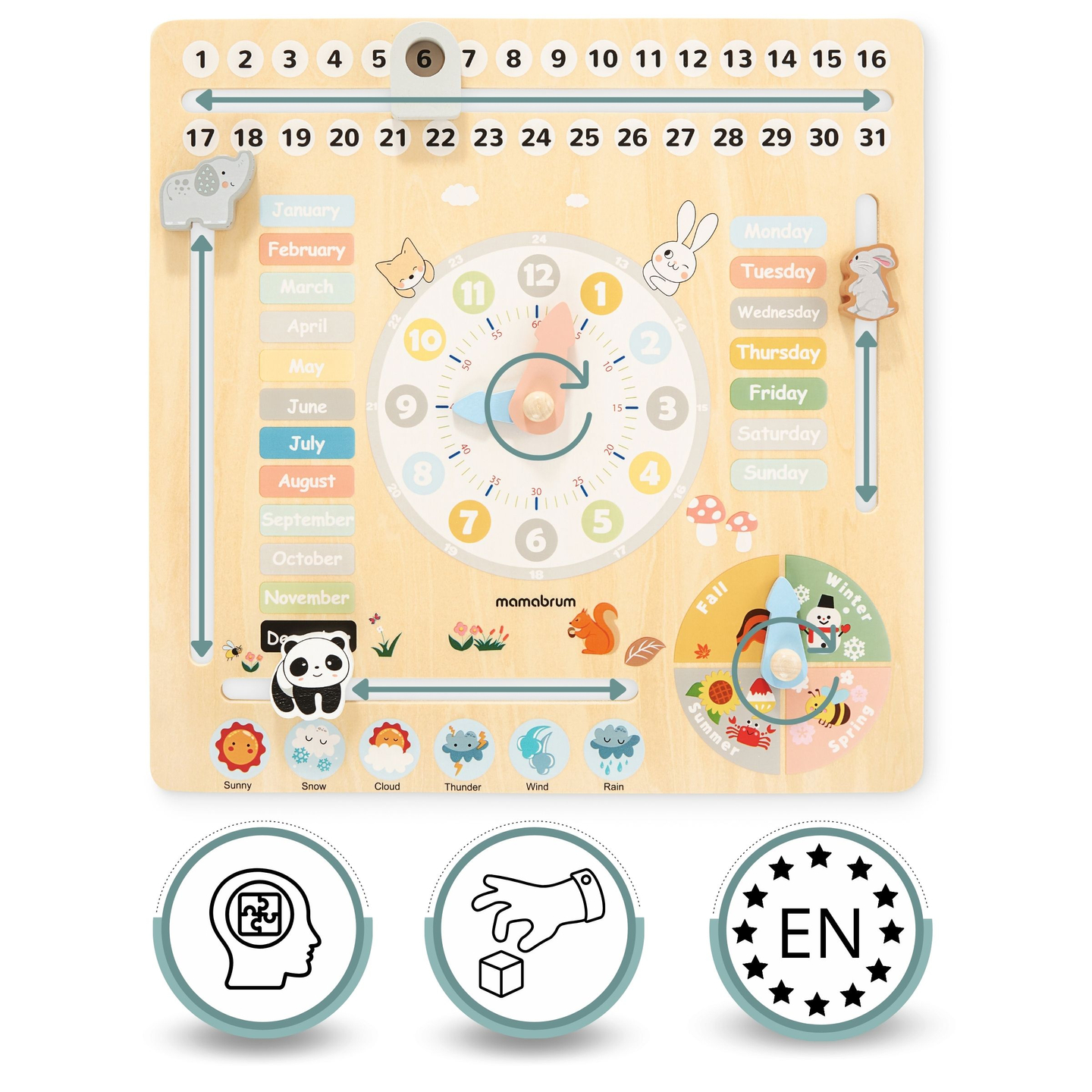 Fából készült gyermeknaptár 6in1