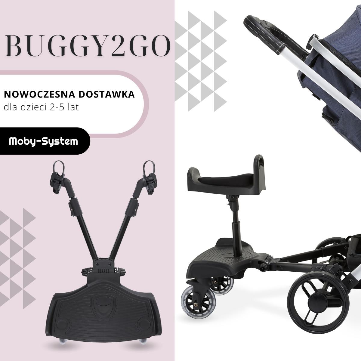 Babakocsi hosszabbító állítható üléssel és univerzális rögzítési rendszerrel - Moby-System BUGGY2GO