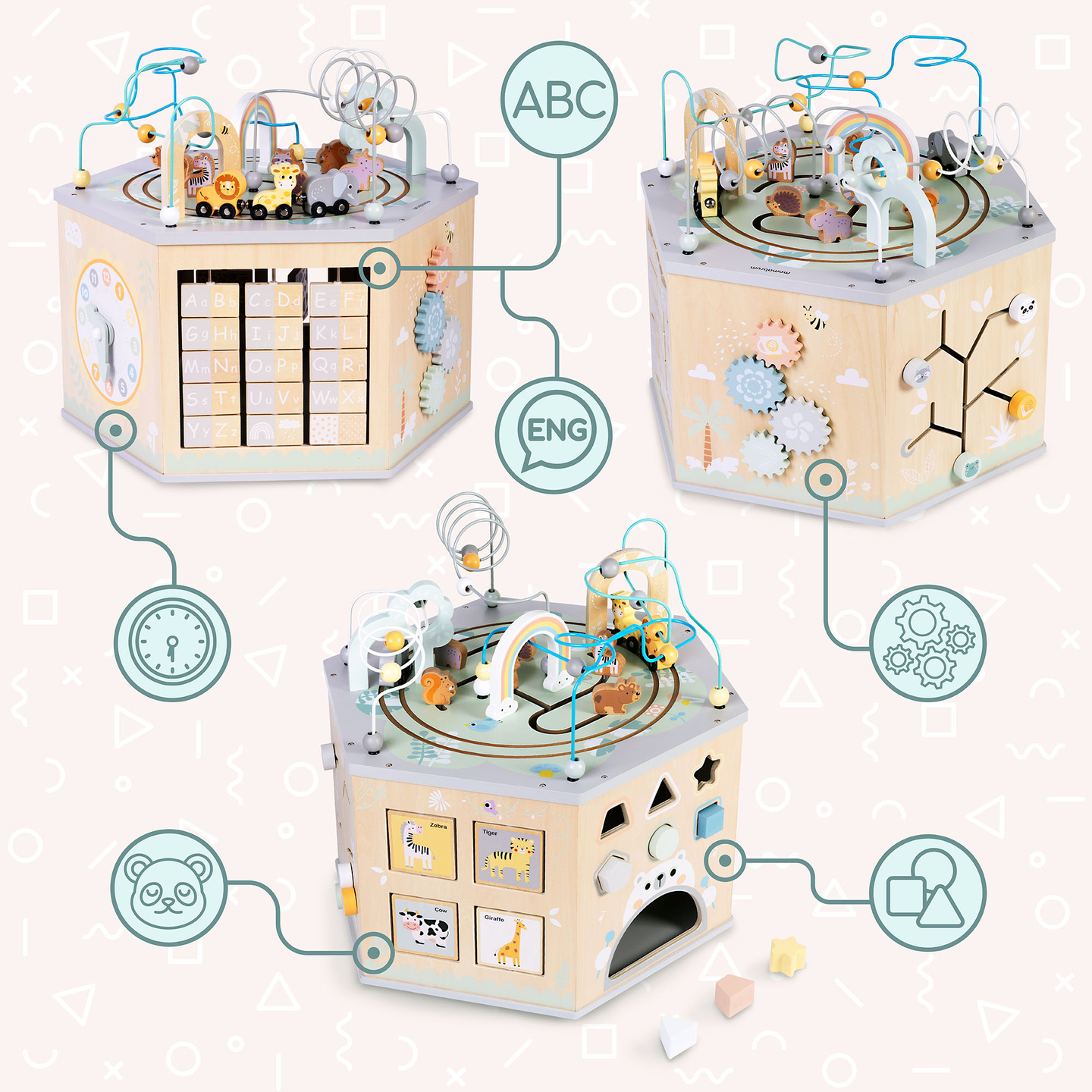 Nagy fa oktatókocka - Montessori játék mágneses vonattal és motoros hurkokkal