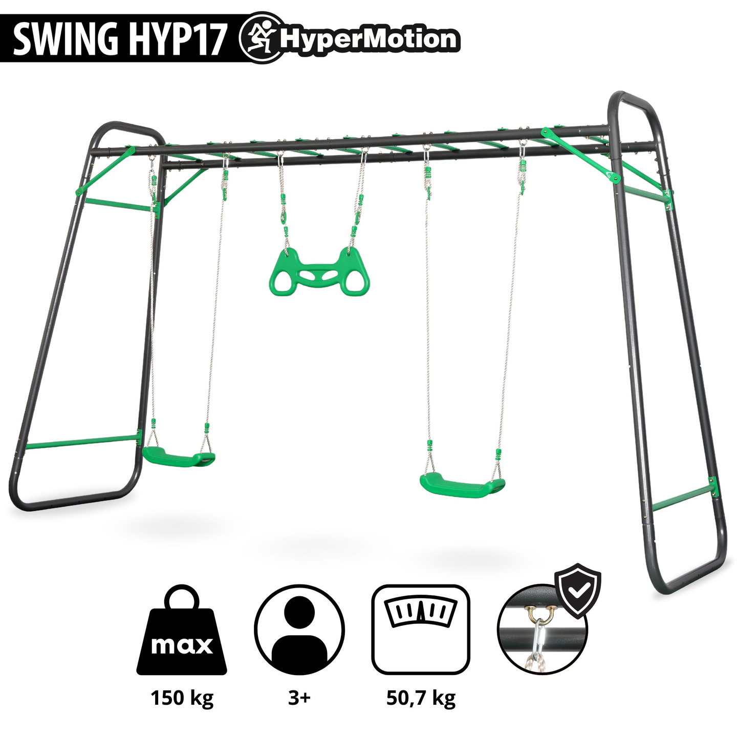 XXL acél kerti hinta - 2 ülés, létra, gimnasztikai trapéz