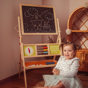 Nagy oktatási kétoldalas tábla: mágneses és krétatábla - száraz radír tábla, fa