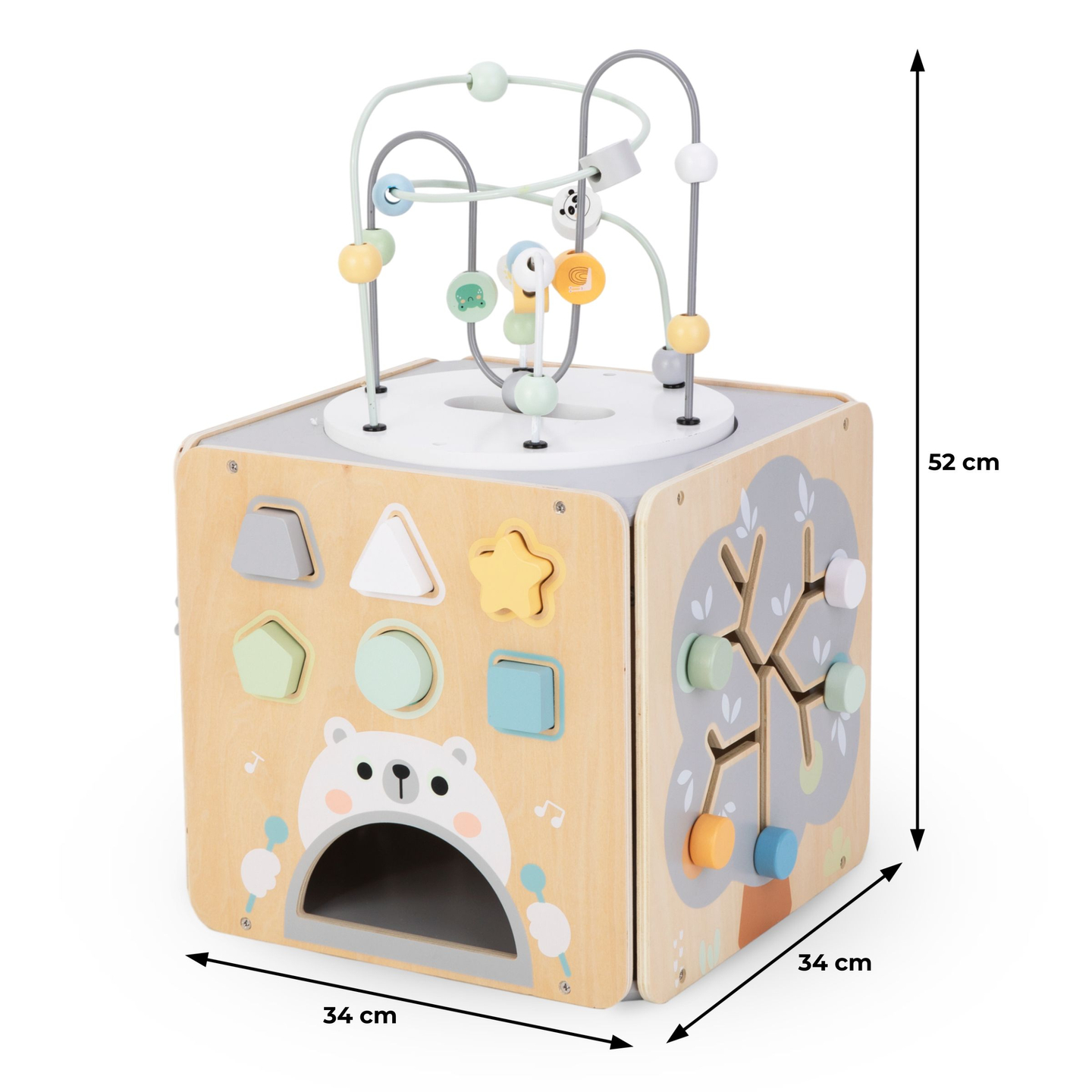 Nagy fából készült aktivitási kocka hurokkal - Montessori