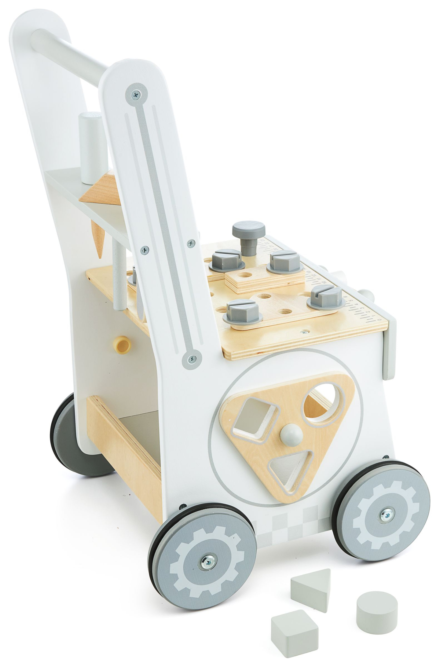 3 az 1-ben fa járókeret, tolókocsi + műhely - 47 elem