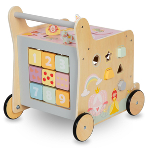 Fából készült 2 az 1-ben járókeret oktató kocka funkcióval, natúr