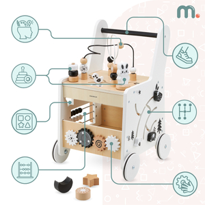 6in1 fából készült babakocsi, járókeret tanulási asztal funkcióval