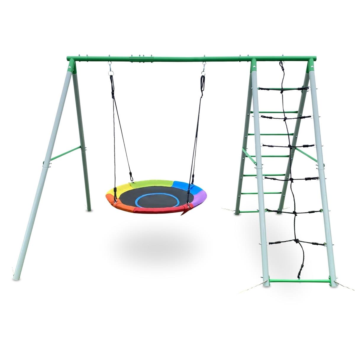 XL-es kerti játszótér gyerekeknek gólyafészek hintával, létrával és mászóhálóval