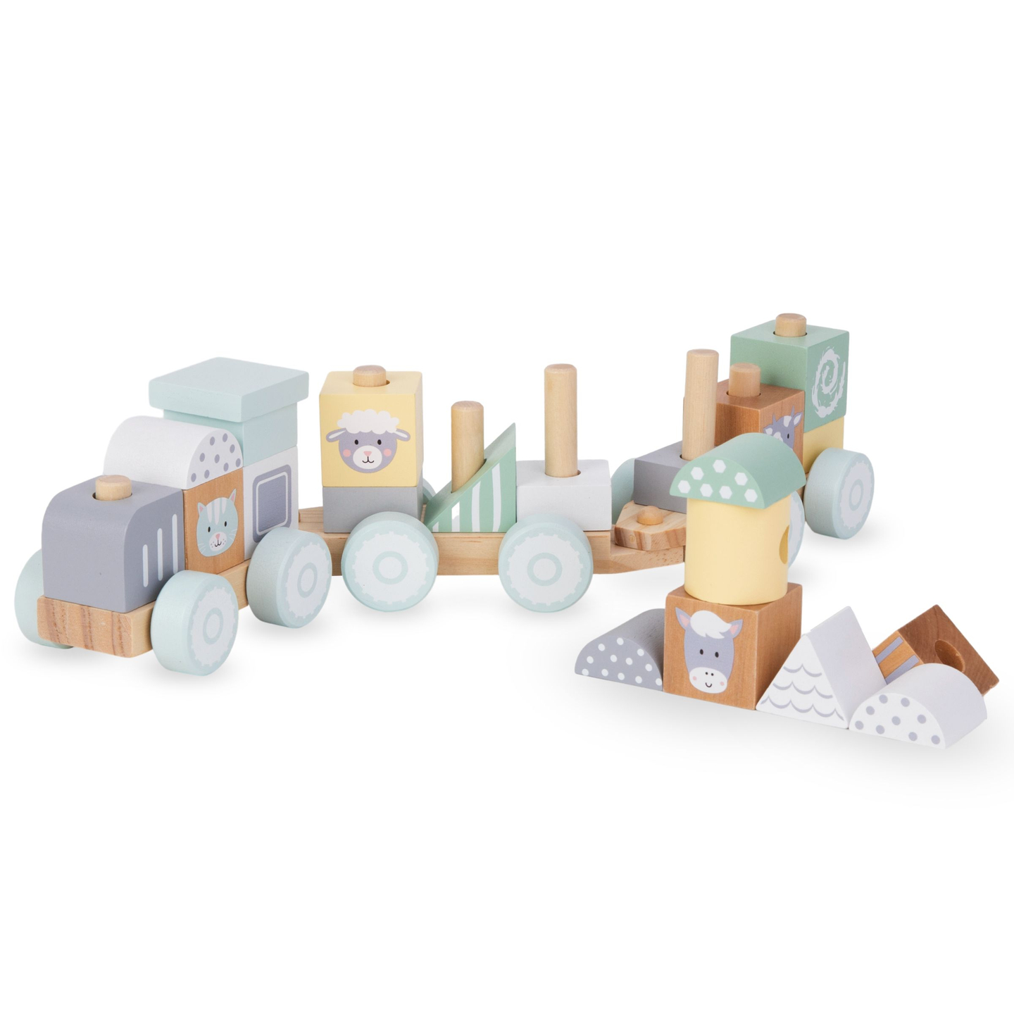 Fából készült vonat blokkokkal egy fiúnak - Farm