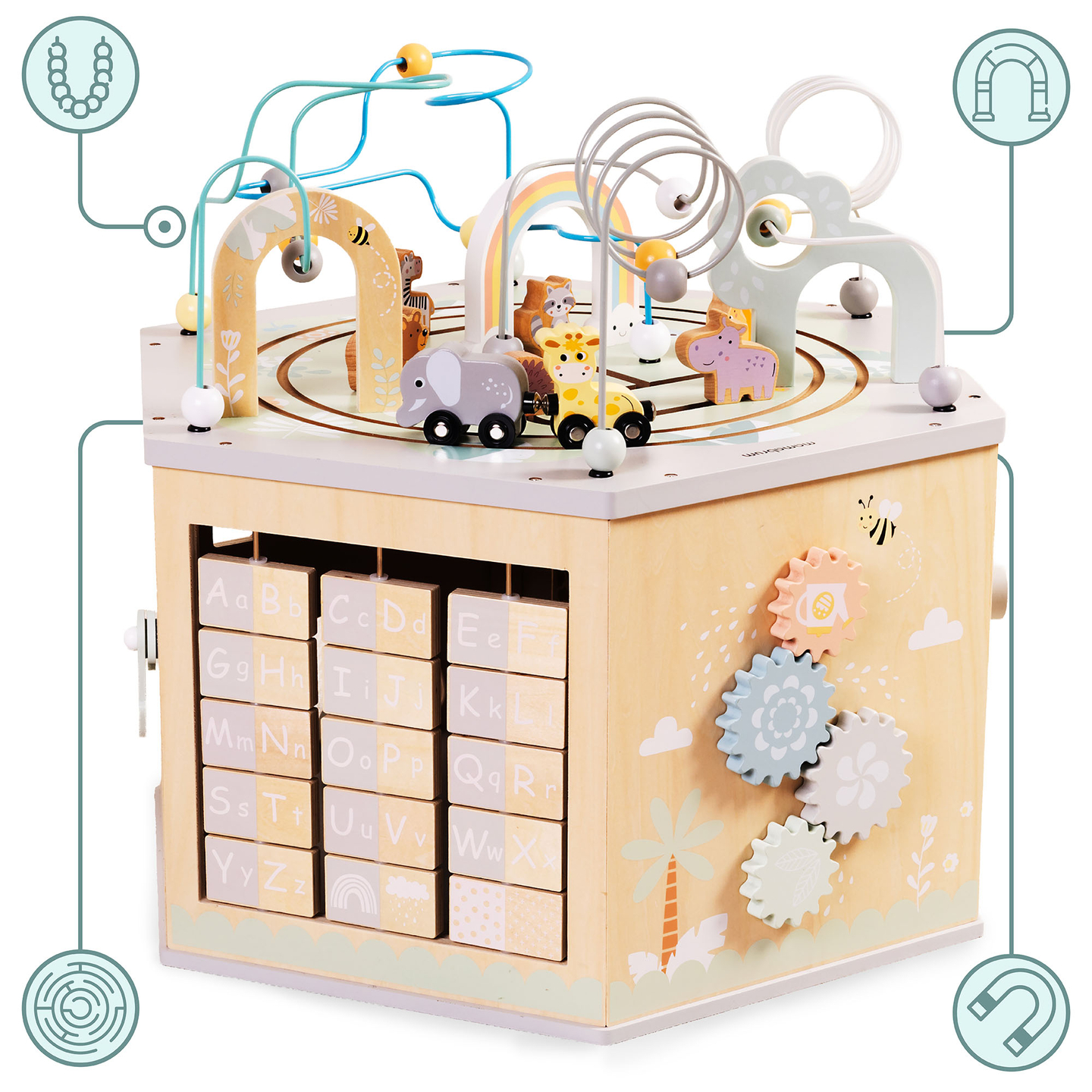 Nagy fa oktatókocka - Montessori játék mágneses vonattal és motoros hurkokkal