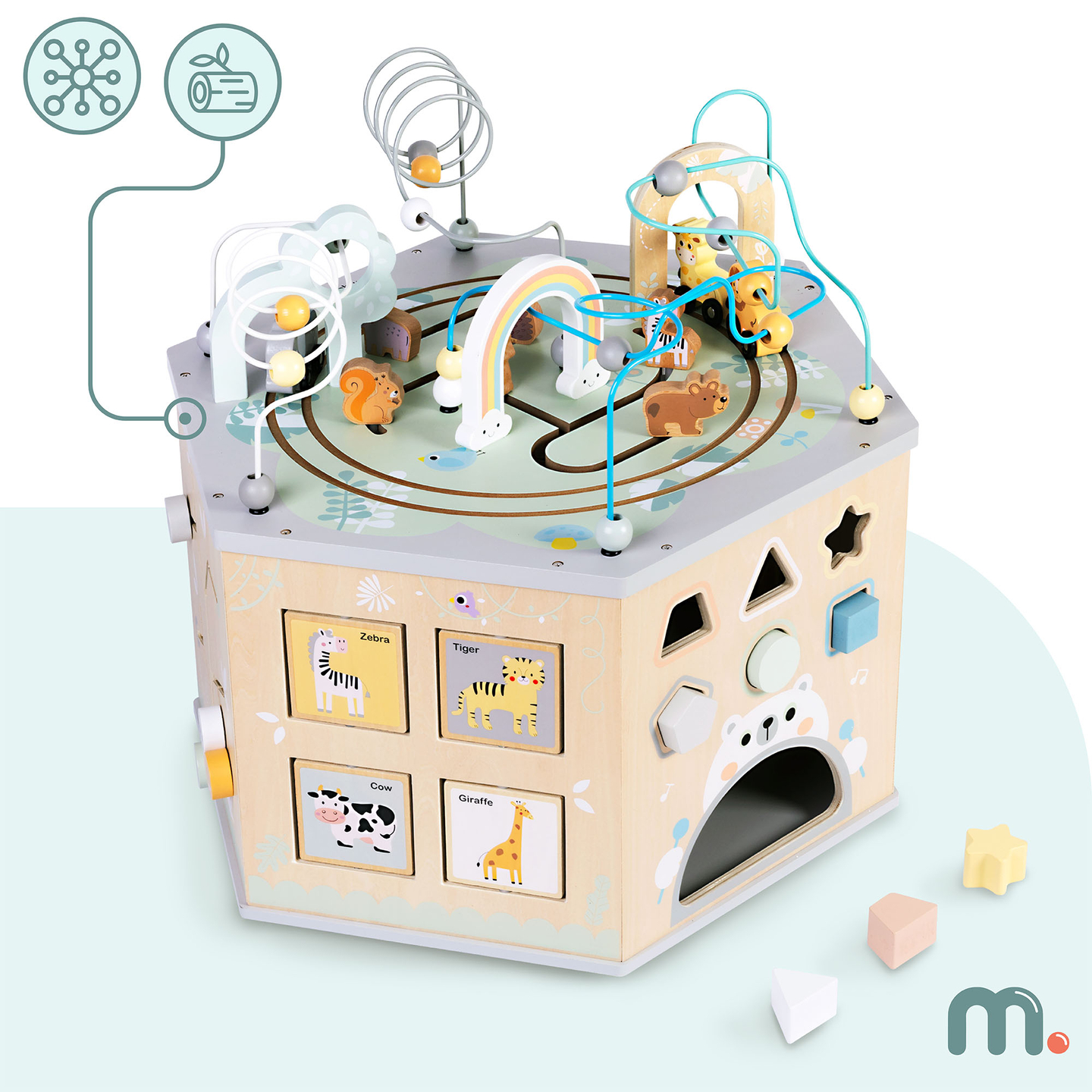 Nagy fa oktatókocka - Montessori játék mágneses vonattal és motoros hurkokkal