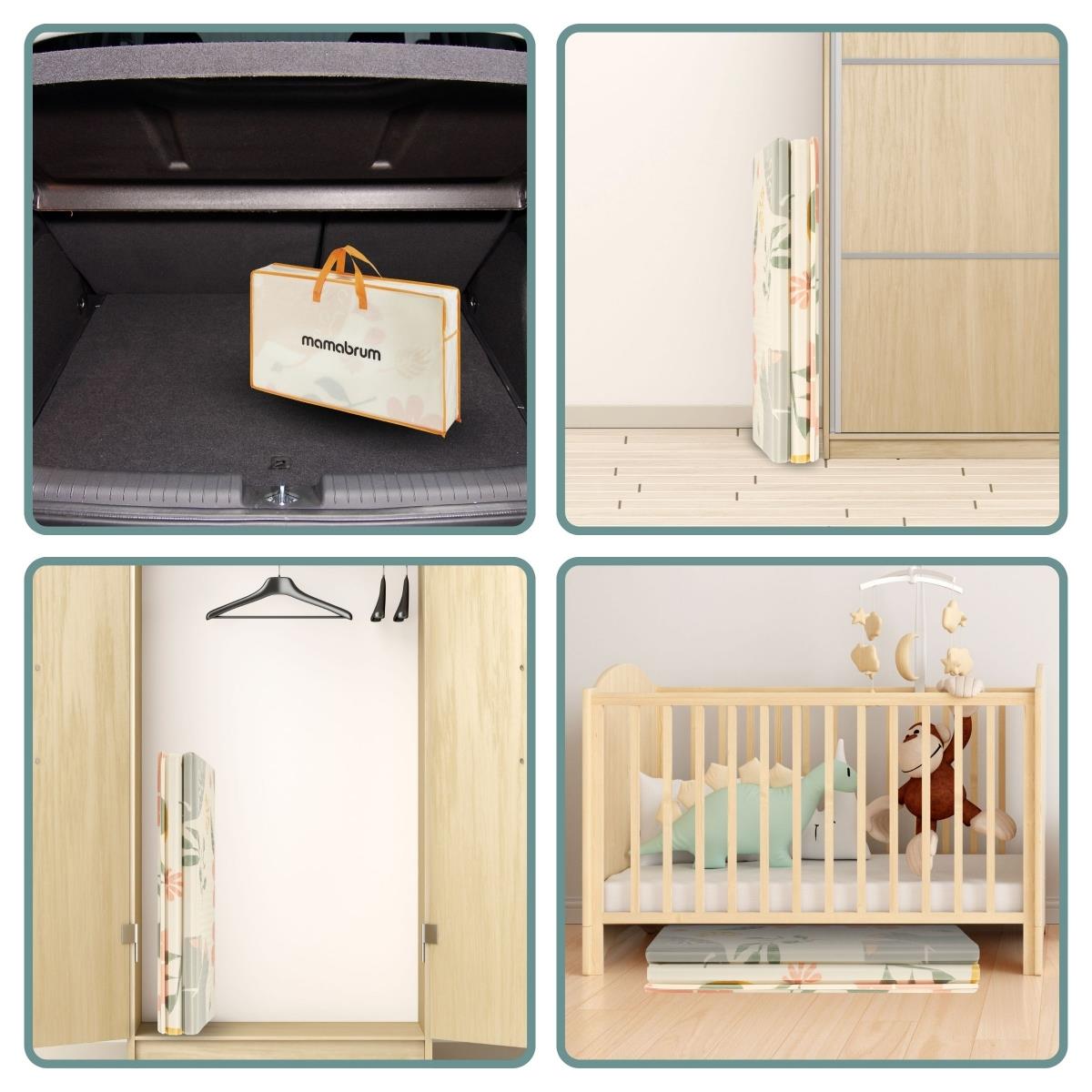 Kétoldalas összecsukható habszivacs szőnyeg 180 x 120 x 1cm - Egzotikus elefántok/finom szürke