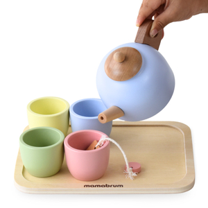 Fából készült teáskészlet tálcával - 7 db