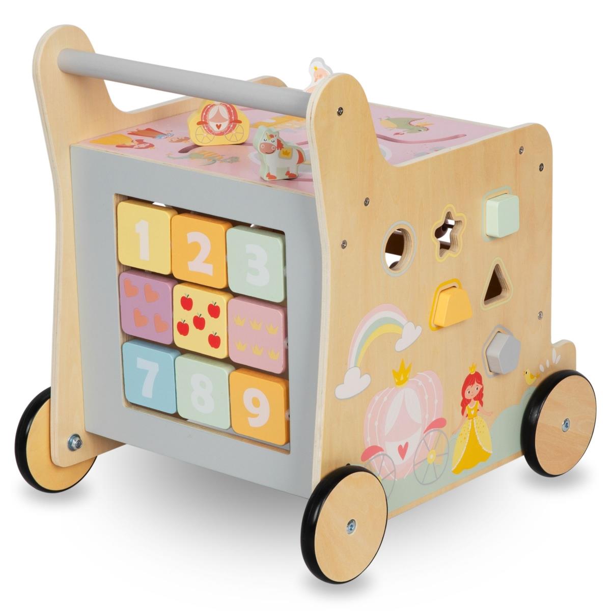 Fából készült 2 az 1-ben járókeret oktató kocka funkcióval, natúr