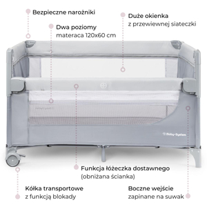 Szorosan 3 az 1-ben hordozható kiságy pelenkázóasztallal, matraccal és hordtáskával