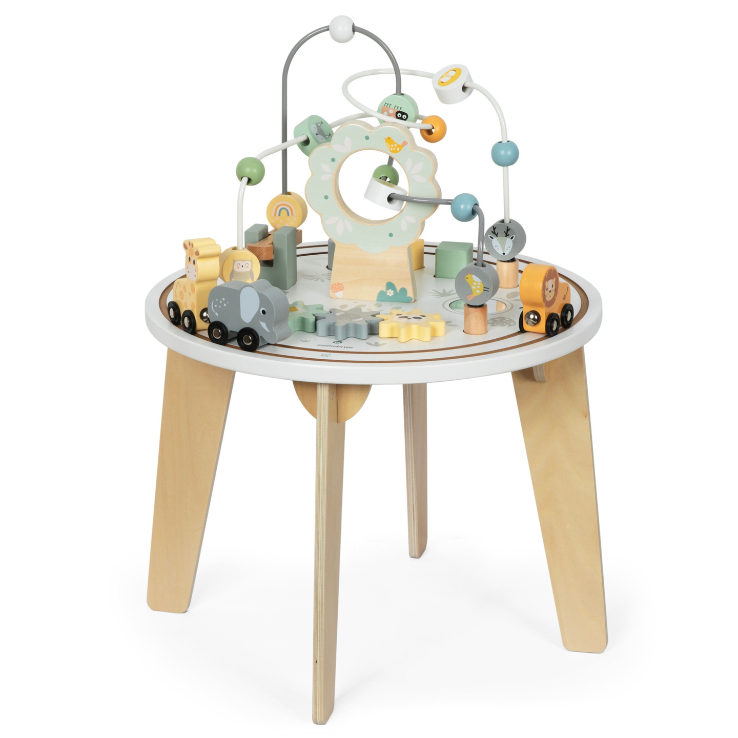 Fából készült kerek oktatóasztal mágnesvonattal és gyöngyvetővel