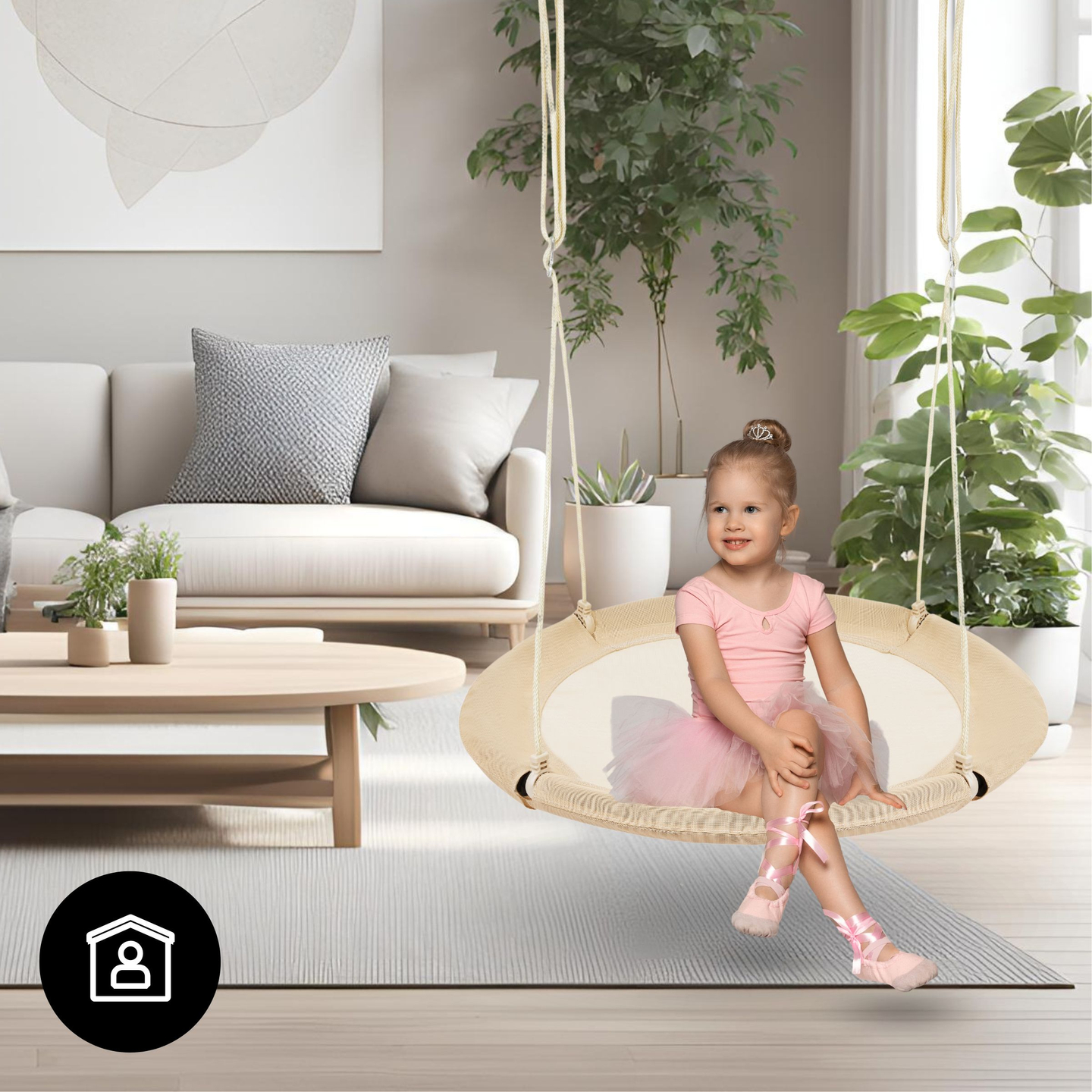 HyperMotion gólyafészek hinta - 100 cm átmérőjű, boho bézs színben