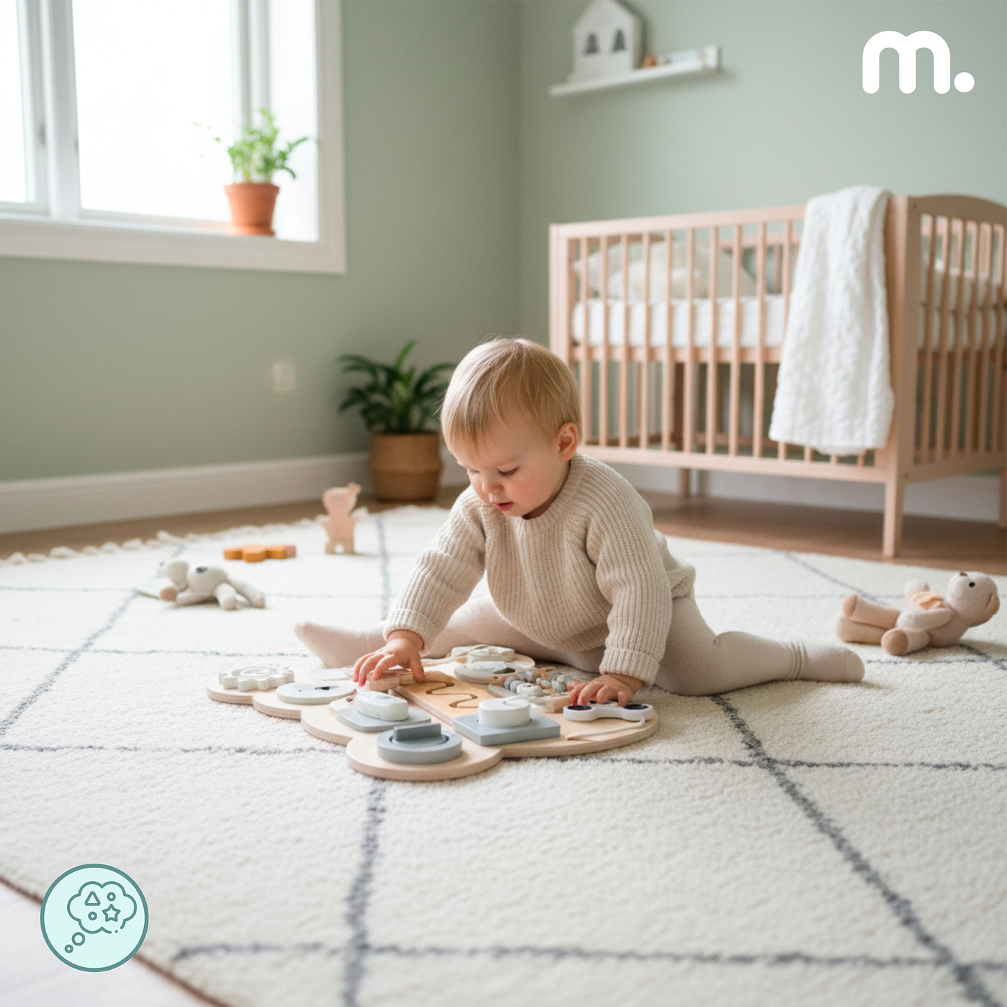 Montessori fa plüssmackó manipulatív tábla - szenzoros önállóság tanulás: tépőzár, dugó, labirintus, kattintógomb