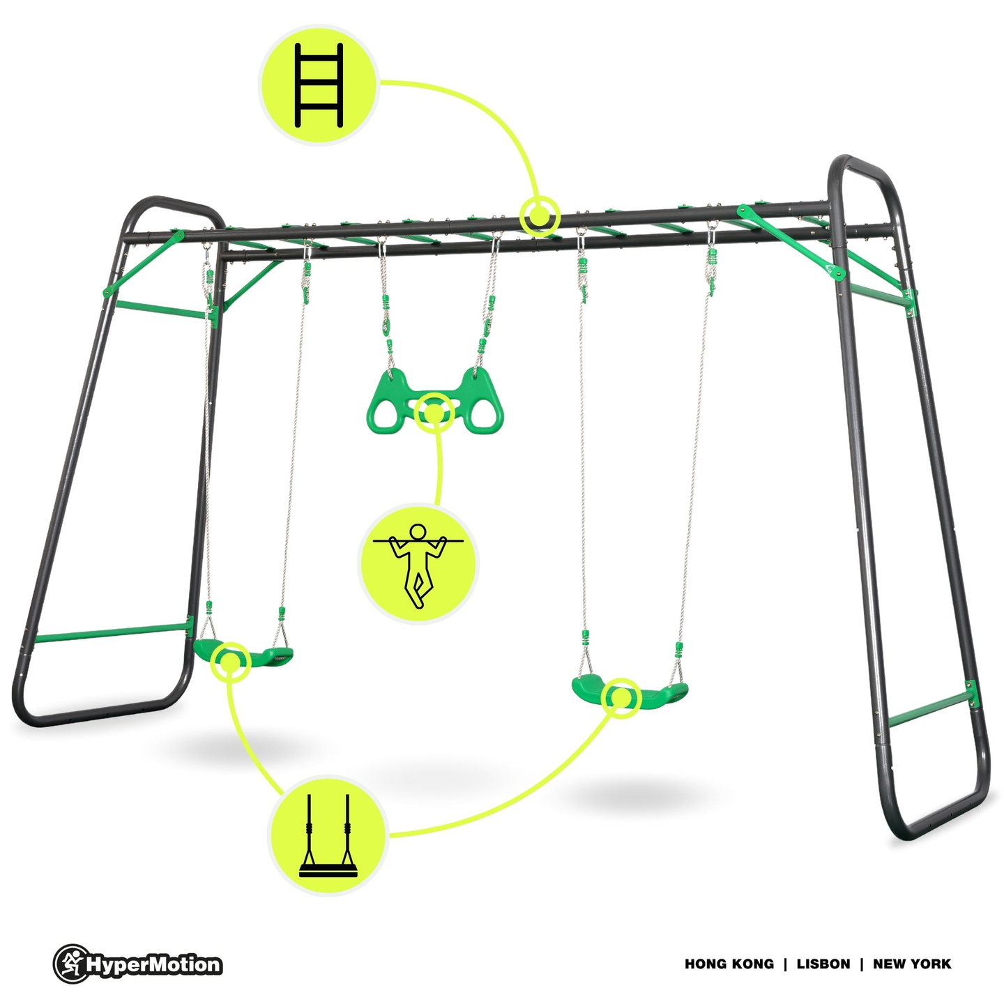 XXL acél kerti hinta - 2 ülés, létra, gimnasztikai trapéz
