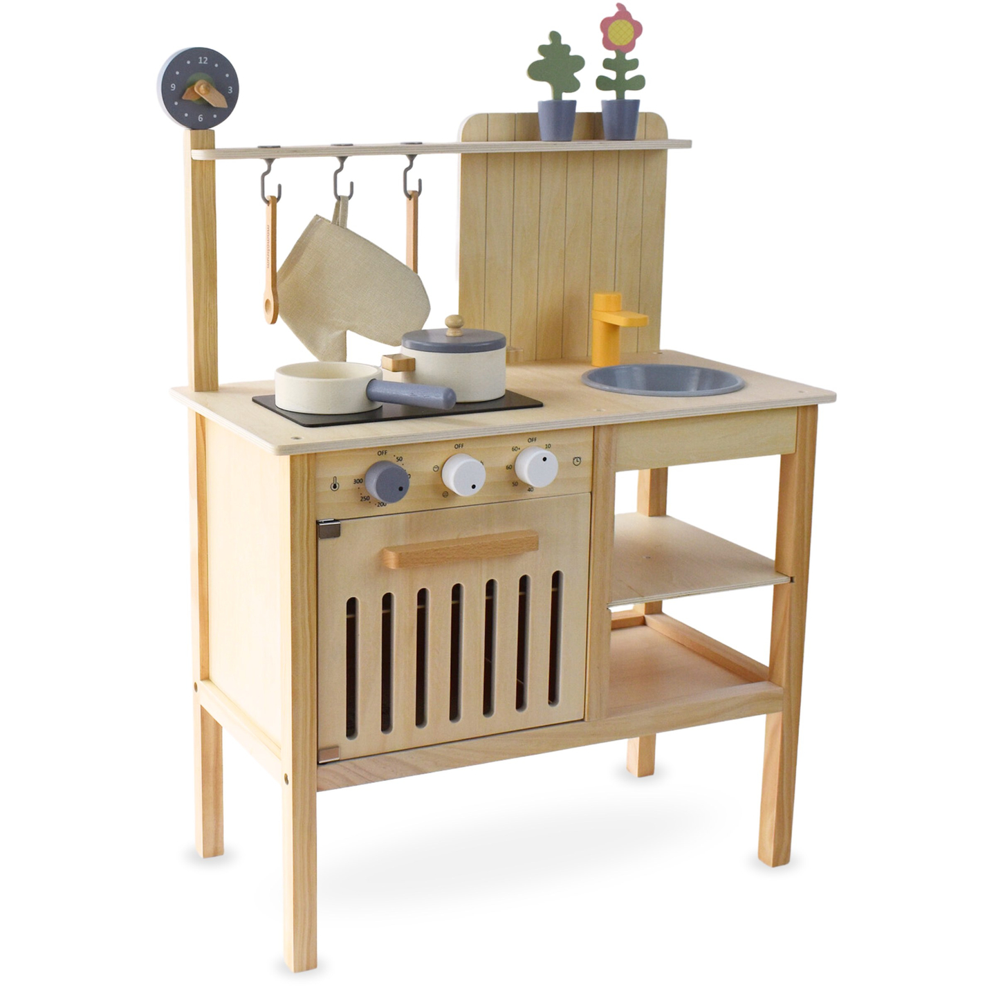 Fából készült kerti konyha kiegészítőkkel - természetes boho