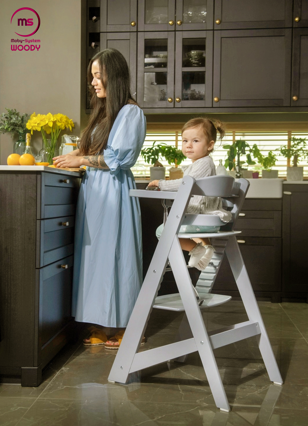 Fa etetőszék Moby-System WOODY - szürke színben