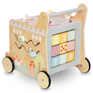 Fából készült 2 az 1-ben járókeret oktató kocka funkcióval, natúr